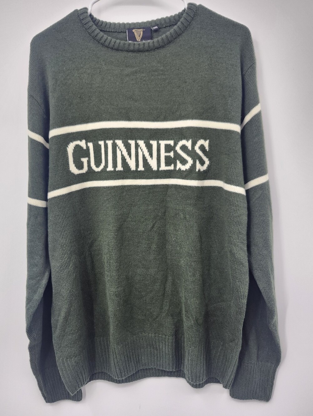 Guinness Forest Green Crewneck Sweater with White Stripes SzXXL